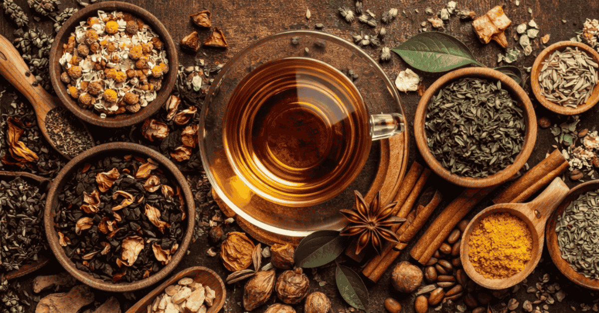 Premium herbal tea blend with natural leaves, flowers, and spices showcasing how to choose the best herbal tea for wellness